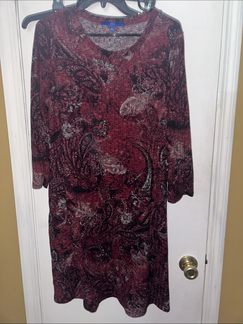 Apt. 9 Burgundy and Black Paisley V-Neck Knit Dress
